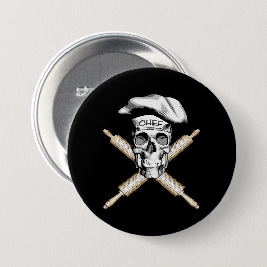 Bakker schedel en Rolling Pins: Wit Ronde Button 7,6 Cm (Voorkant /achterkant)