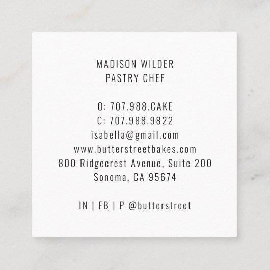 Bakkerbakkersgebak Waterverf Floral Cake Sq Vierkante Visitekaartje (Achterkant)