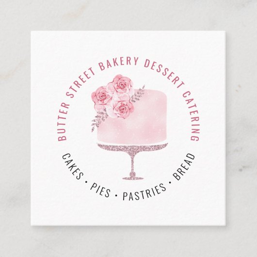 Bakkerbakkersgebak Waterverf Floral Cake Sq Vierkante Visitekaartje (Voorkant)
