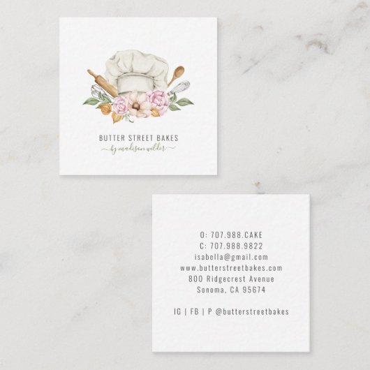 Bakkerbakkersgebak Waterverf Vierkante Visitekaartje (Voorkant / Achterkant)