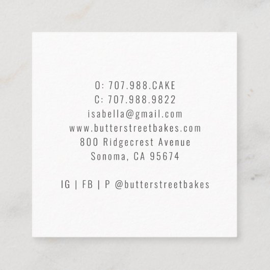 Bakkerbakkersgebak Waterverf Vierkante Visitekaartje (Achterkant)