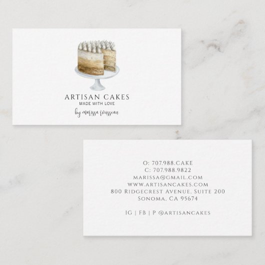 Bakkergebak Chef Waterverf Bakkersroze Cake Visitekaartje (Voorkant / Achterkant)