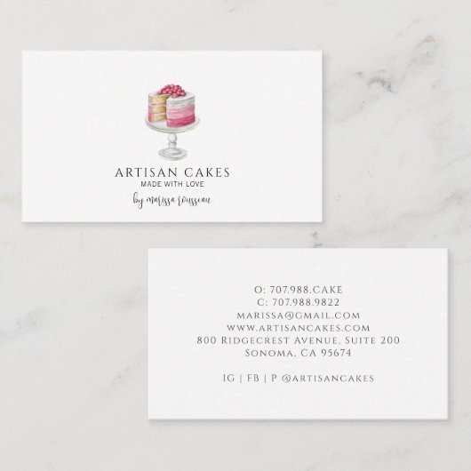 Bakkergebak Chef Waterverf Bakkersroze Cake Visitekaartje (Voorkant / Achterkant)
