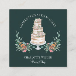Bakkergebak Waterverf Floral Cake Black Vierkante Visitekaartje