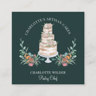 Bakkergebak Waterverf Floral Cake Black Vierkante Visitekaartje