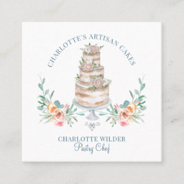 Bakkergebak Waterverf Floral Cake Logo Vierkante Visitekaartje