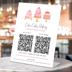 Bakkerij 3 Blush Roze Cakes 2 QR CODES Betalen Hie Reclamebord Met Voetstuk