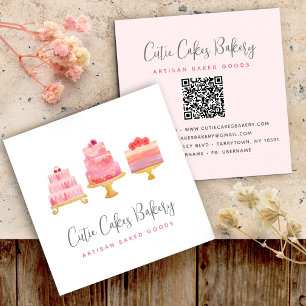 Bakkerij 3 Blush Roze Cakes QR Code Banketbakker S Vierkante Visitekaartje