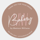 Bakkerij Aangepast Monogram Logo Bruin Ronde Sticker (Voorkant)