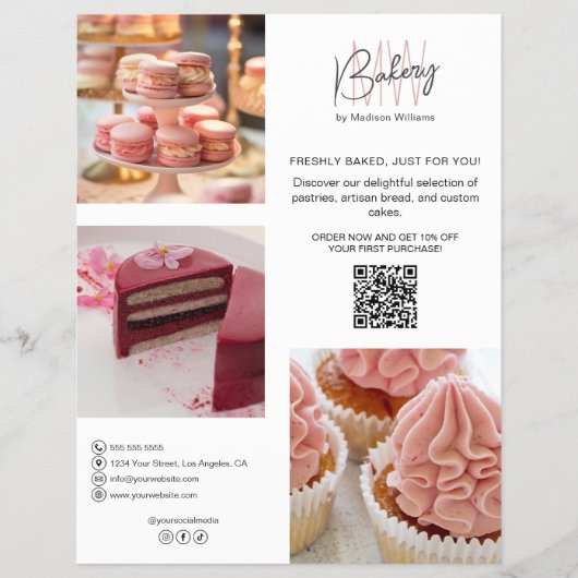 Bakkerij Aangepast Monogram Logo QR Flyer (Voorkant)