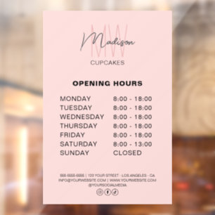Bakkerij Aangepast Monogram Logo Roze Openingstijd Raamsticker