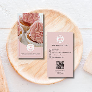 Bakkerij Aangepaste Foto Logo QR Roze Bedrijfskaar Visitekaartje