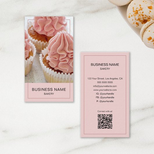 Bakkerij Aangepaste Foto QR Code Roze Visitekaartje