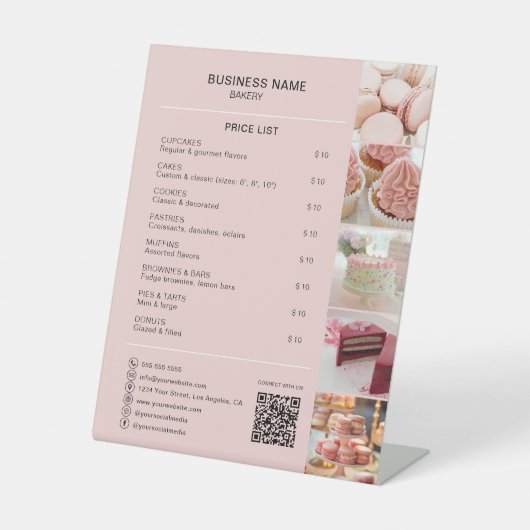 Bakkerij Aangepaste Foto Sociale Media QR prijslij Reclamebord Met Voetstuk (Voorkant)