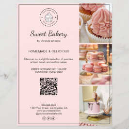 Bakkerij aangepaste logo foto QR-code roze flyer