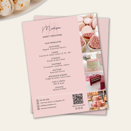 Bakkerij Aangepaste Monogram Foto QR Producten Flyer