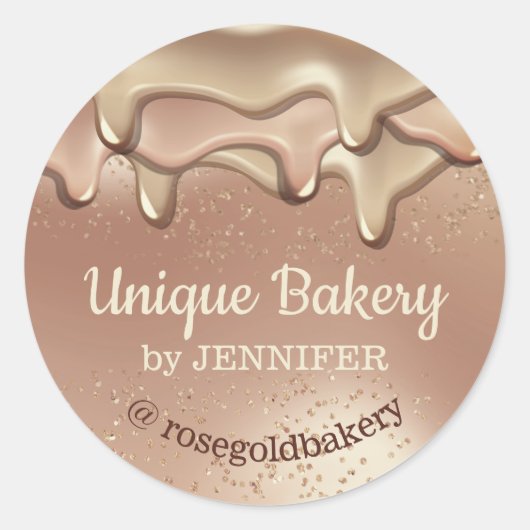 Bakkerij Abstract Roze Goud Druppelend beige Ronde Sticker (Voorkant)