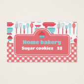 Bakkerij Bakken Utensils Red Gingham Prijs Label Visitekaartje (Achterkant)