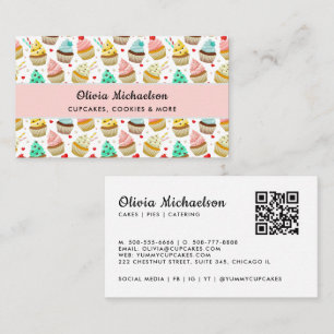 Bakkerij Bakker Schattig Cupcake Patroon QR Code Visitekaartje