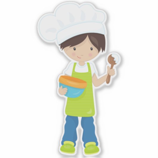 Bakkerij, bakkerij, Schort, juffrouw, bruin haar Sticker (Voorkant)