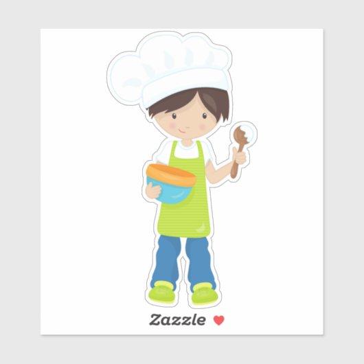 Bakkerij, bakkerij, Schort, juffrouw, bruin haar Sticker (Vel)