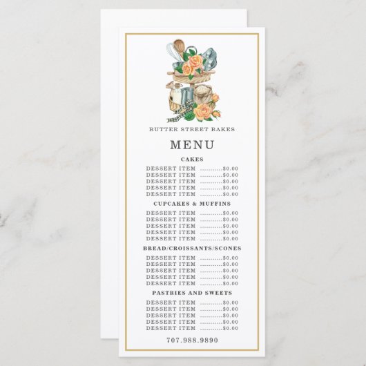 Bakkerij Banketbakker Aquarel Bakbenodigdheden Men Menu (Voorkant / Achterkant)