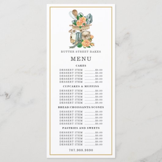 Bakkerij Banketbakker Aquarel Bakbenodigdheden Men Menu (Voorkant)