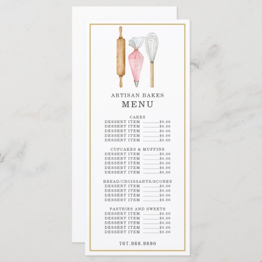 Bakkerij Banketbakker Aquarel Bakbenodigdheden  Menu (Voorkant / Achterkant)