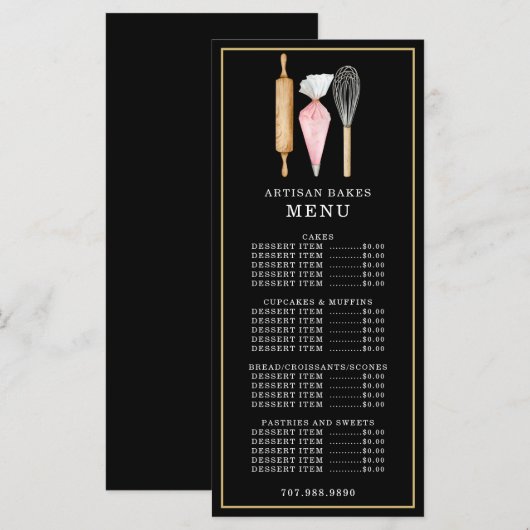 Bakkerij Banketbakker Bakgerei Zwart Menu (Voorkant / Achterkant)