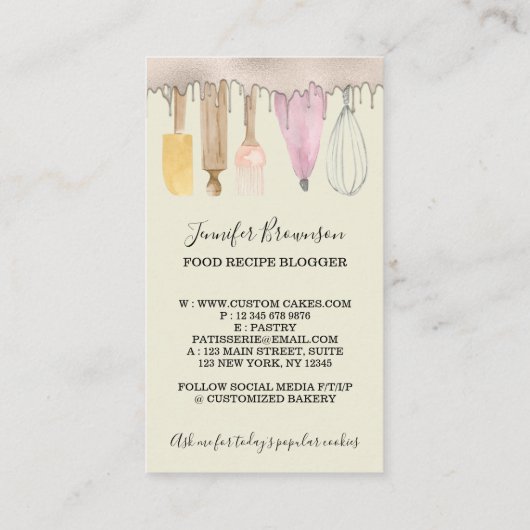 Bakkerij banketbakker Ivoor Waterverf Cake Drip Visitekaartje (Achterkant)
