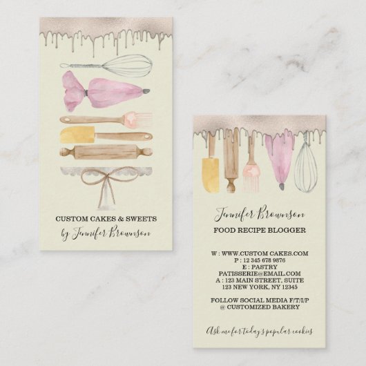 Bakkerij banketbakker Ivoor Waterverf Cake Drip Visitekaartje (Voorkant / Achterkant)