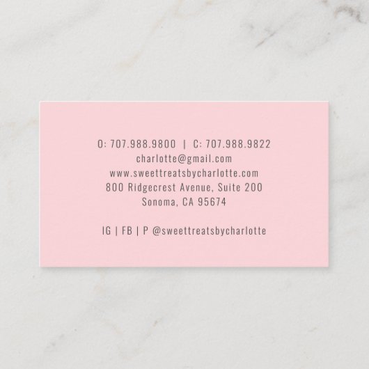 Bakkerij banketbakker kleurrijke desserts roze visitekaartje (Achterkant)