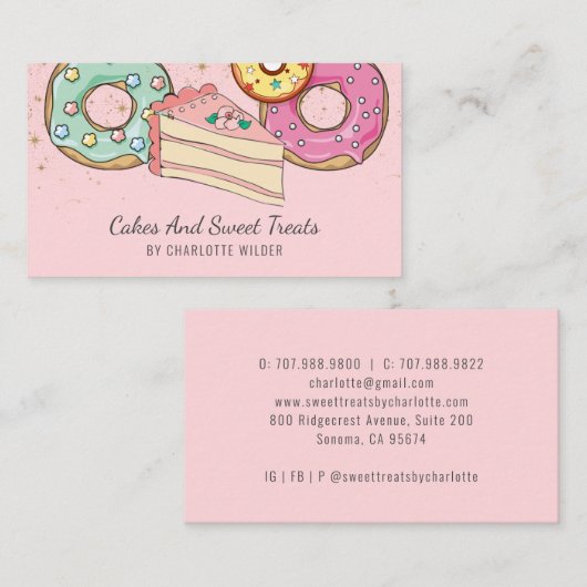 Bakkerij banketbakker kleurrijke desserts roze visitekaartje (Voorkant / Achterkant)