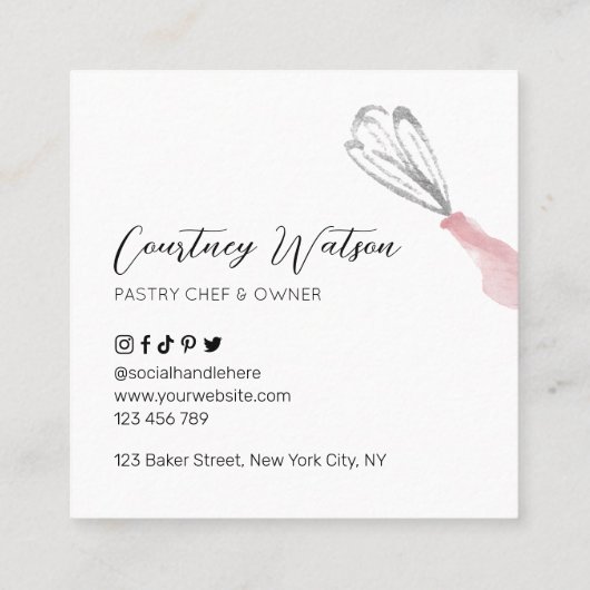 Bakkerij banketbakker Logo roze Waterverf Catering Vierkante Visitekaartje (Achterkant)