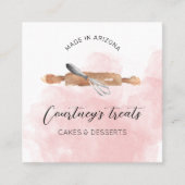 Bakkerij banketbakker Logo roze Waterverf Catering Vierkante Visitekaartje (Voorkant)