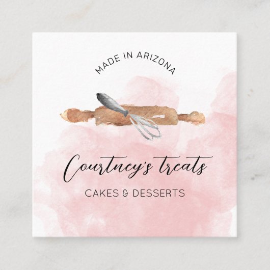 Bakkerij banketbakker Logo roze Waterverf Catering Vierkante Visitekaartje (Voorkant)