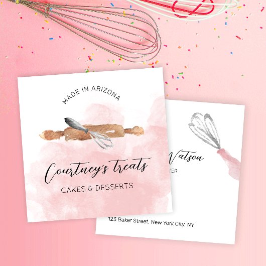 Bakkerij banketbakker Logo roze Waterverf Catering Vierkante Visitekaartje