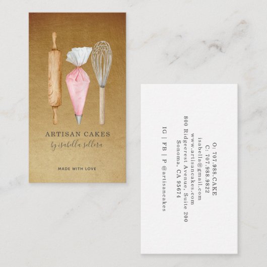 Bakkerij banketbakker Waterverf bakgereedschap Gou Visitekaartje (Voorkant / Achterkant)