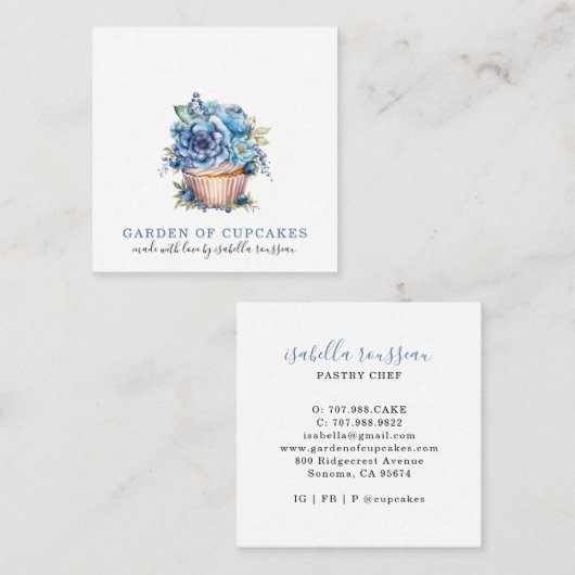 Bakkerij banketbakker Waterverf cupcake bakker Vierkante Visitekaartje (Voorkant / Achterkant)