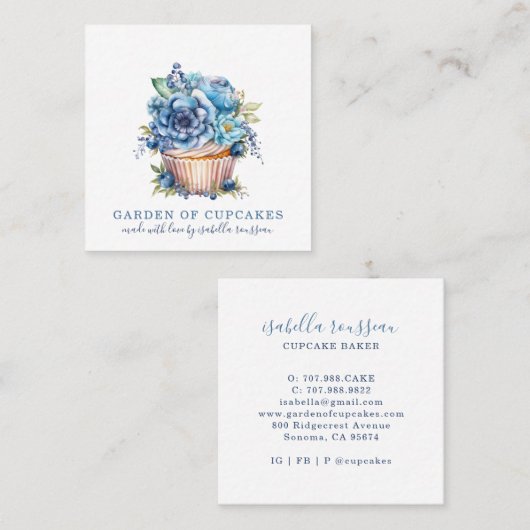 Bakkerij banketbakker Waterverf cupcake bakker Vierkante Visitekaartje (Voorkant / Achterkant)