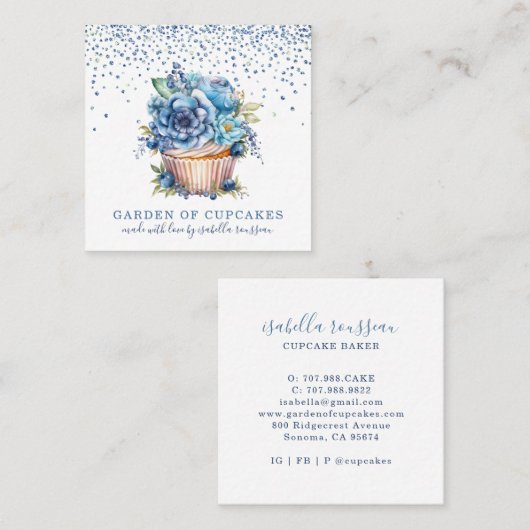 Bakkerij banketbakker Waterverf cupcake bakker Vierkante Visitekaartje (Voorkant / Achterkant)