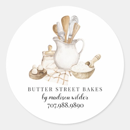Bakkerij Banketbakker Waterverf Ronde Sticker (Voorkant)