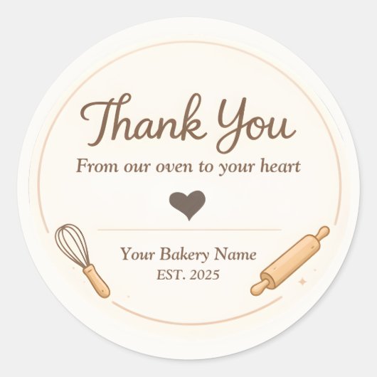 Bakkerij Bedankt Sticker - Aangepast Crème Design (Voorkant)