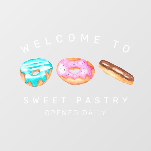 Bakkerij bedrijf welkom bord waterverf donuts raamsticker (Vel)