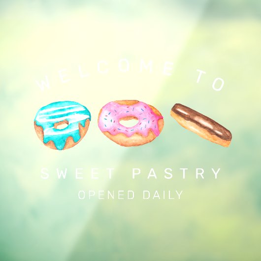 Bakkerij bedrijf welkom bord waterverf donuts raamsticker (Vel 3)