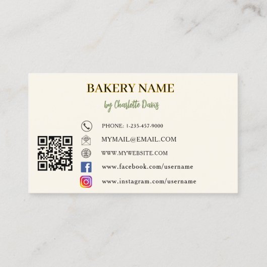 Bakkerij beige cream cake gebak QR code logo Visitekaartje (Achterkant)