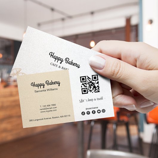Bakkerij Beige Pictogrammen QR Code Social Media Visitekaartje