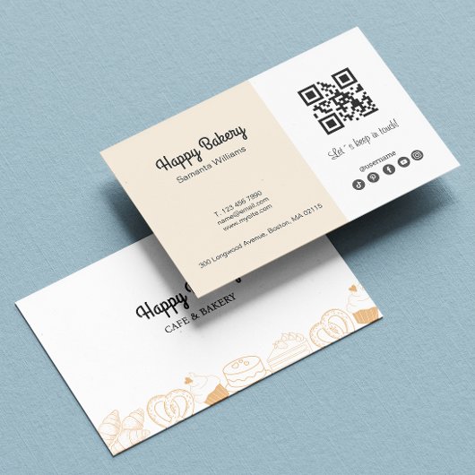 Bakkerij Beige Pictogrammen QR Code Social Media Visitekaartje