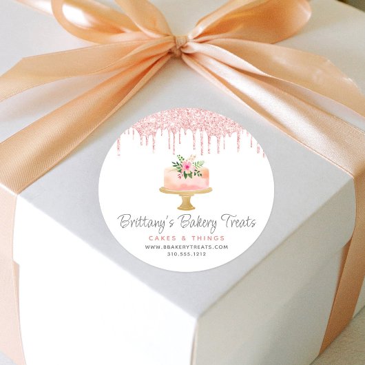 Bakkerij bekert Blush Roze glitter Derip Degebak Ronde Sticker