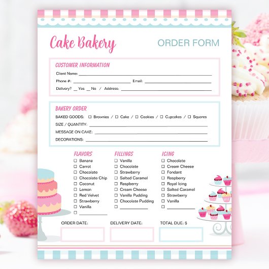 Bakkerij Bestelformulier voor Cakes en Cupcakes No Notitieblok